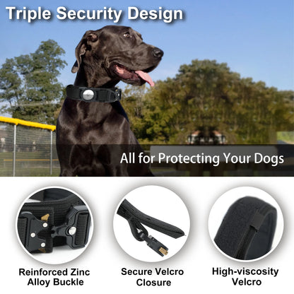 Tactical AirTag Dog Collar – Heavy-Duty Metal Buckle for Large and Medium Dogs