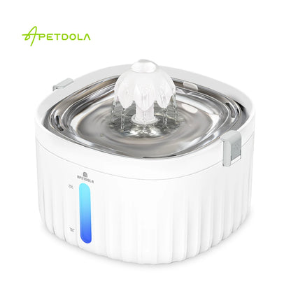 Fuente de agua ultra silenciosa para perros y gatos de 2 l de APETDOLA: bandeja para beber de acero inoxidable ajustable de 4 alturas y filtro de 6 capas